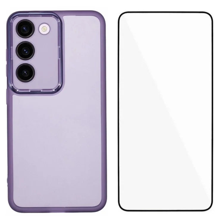 WANLONFENG DKSM Series for Samsung Galaxy S23+ TPU Case Electroplated Frame Phone Cover with Tempered Glass