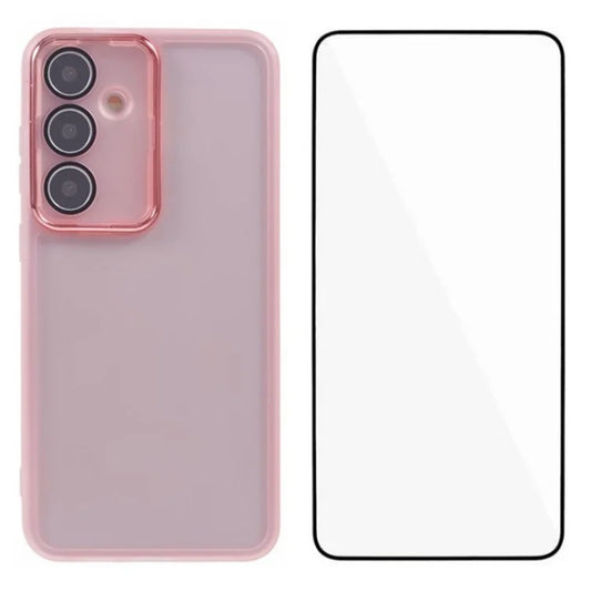 WANLONFENG DKSM Series for Samsung Galaxy A55 5G TPU Case Electroplated Frame Phone Cover with Tempered Glass