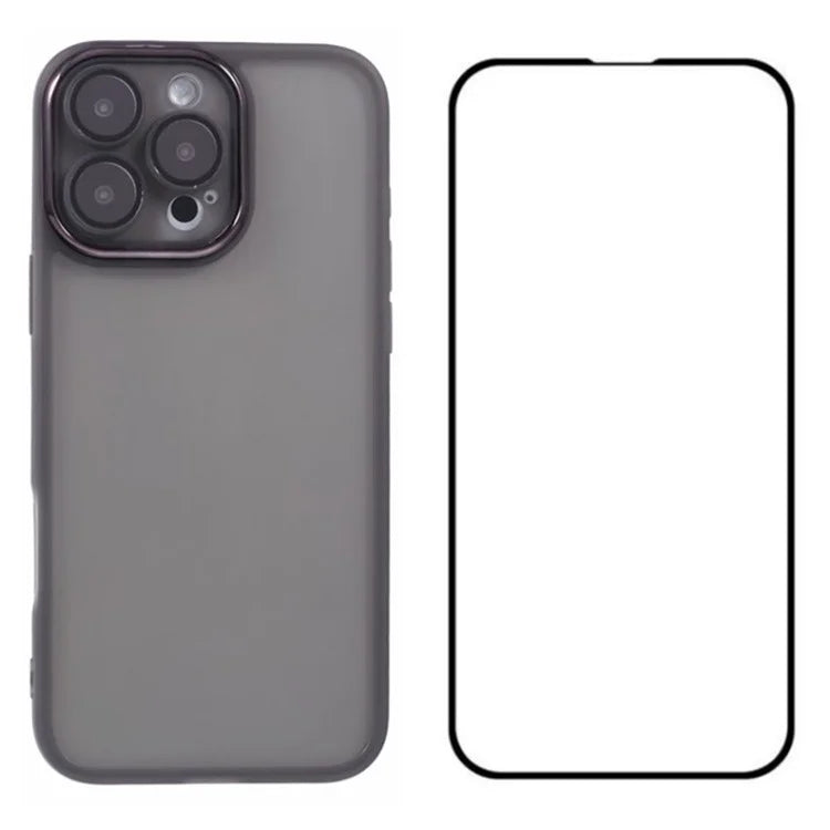 WANLONFENG DKSM Series for iPhone 16 Pro Max TPU Case Electroplated Frame Phone Cover with Tempered Glass