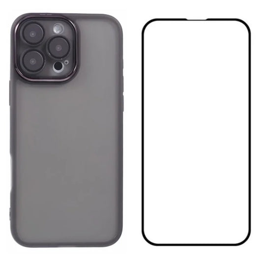 WANLONFENG DKSM Series for iPhone 16 Pro Max TPU Case Electroplated Frame Phone Cover with Tempered Glass