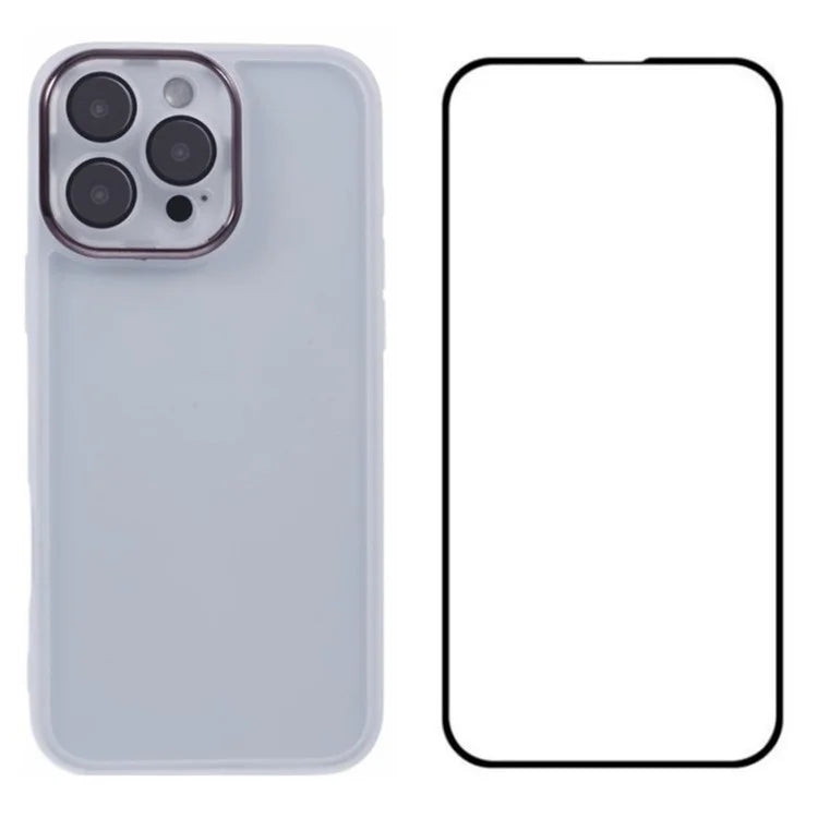 WANLONFENG DKSM Series for iPhone 16 Pro Max TPU Case Electroplated Frame Phone Cover with Tempered Glass
