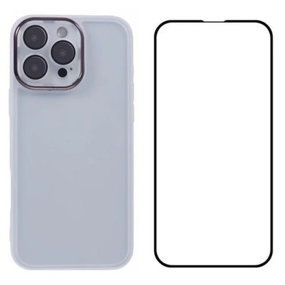 WANLONFENG DKSM Series for iPhone 16 Pro Max TPU Case Electroplated Frame Phone Cover with Tempered Glass