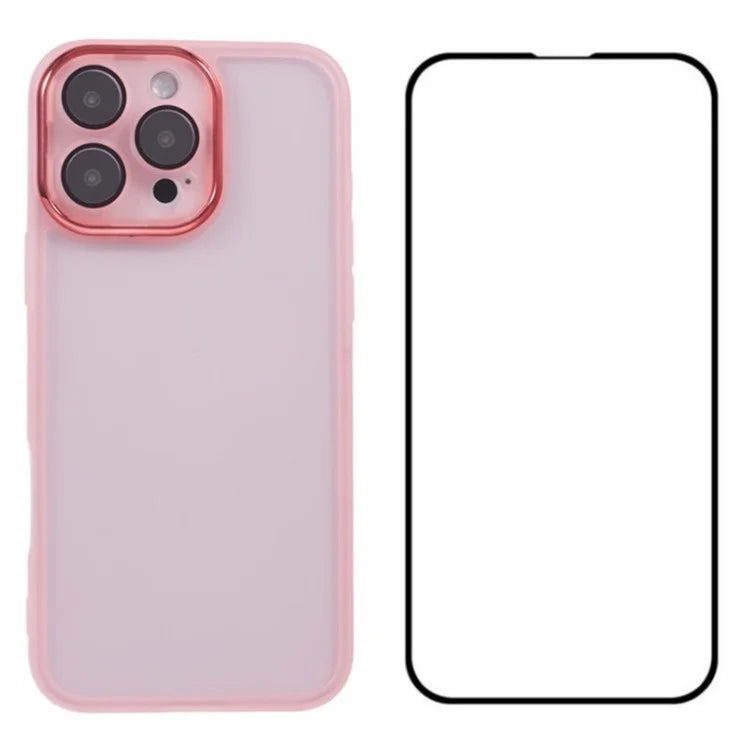 WANLONFENG DKSM Series for iPhone 16 Pro Max TPU Case Electroplated Frame Phone Cover with Tempered Glass
