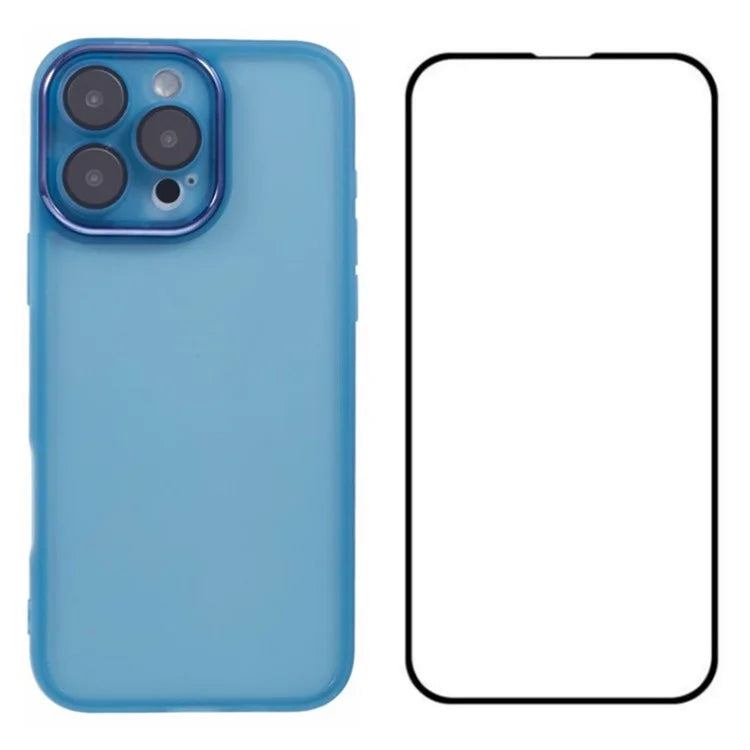 WANLONFENG DKSM Series for iPhone 16 Pro Max TPU Case Electroplated Frame Phone Cover with Tempered Glass