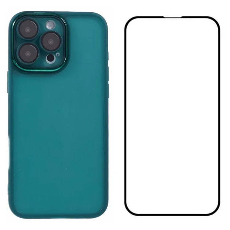 WANLONFENG DKSM Series for iPhone 16 Pro Max TPU Case Electroplated Frame Phone Cover with Tempered Glass