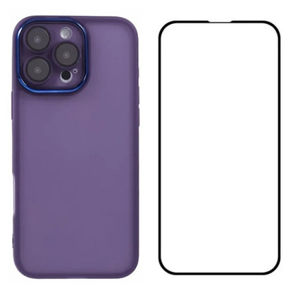 WANLONFENG DKSM Series for iPhone 16 Pro Max TPU Case Electroplated Frame Phone Cover with Tempered Glass