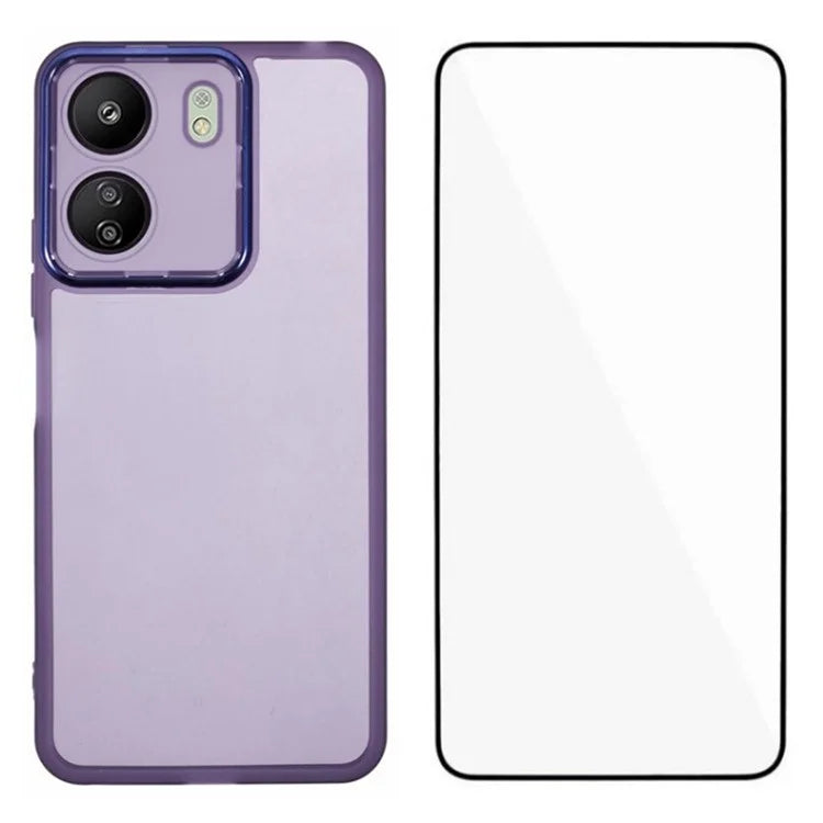 WANLONFENG DKSM Series for Xiaomi Poco C65 4G  /  Redmi 13C 4G TPU Case Electroplated Frame with Tempered Glass