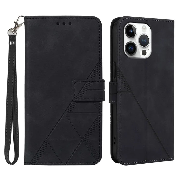 YB Imprinting Series-1 For iPhone 16 Pro Max Leather Case with Hand Strap Wallet Phone Cover