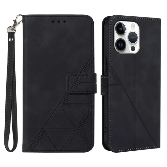 YB Imprinting Series-1 For iPhone 16 Pro Max Leather Case with Hand Strap Wallet Phone Cover