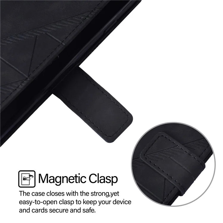 YB Imprinting Series-1 For iPhone 16 Pro Max Leather Case with Hand Strap Wallet Phone Cover