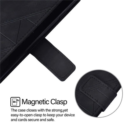 YB Imprinting Series-1 For iPhone 16 Pro Max Leather Case with Hand Strap Wallet Phone Cover