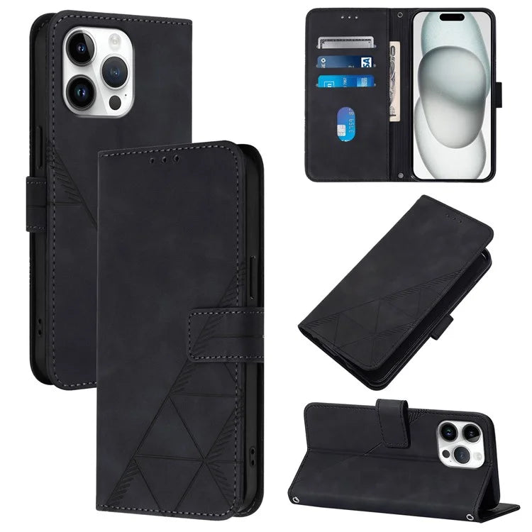 YB Imprinting Series-1 For iPhone 16 Pro Max Leather Case with Hand Strap Wallet Phone Cover