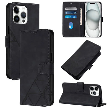 YB Imprinting Series-1 For iPhone 16 Pro Max Leather Case with Hand Strap Wallet Phone Cover
