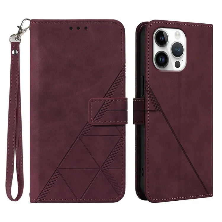 YB Imprinting Series-1 For iPhone 16 Pro Max Leather Case with Hand Strap Wallet Phone Cover