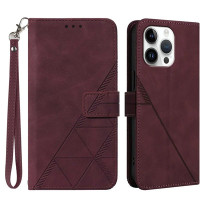 YB Imprinting Series-1 For iPhone 16 Pro Max Leather Case with Hand Strap Wallet Phone Cover