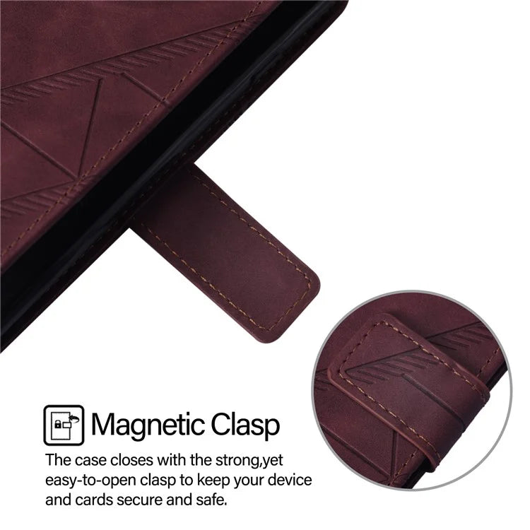 YB Imprinting Series-1 For iPhone 16 Pro Max Leather Case with Hand Strap Wallet Phone Cover