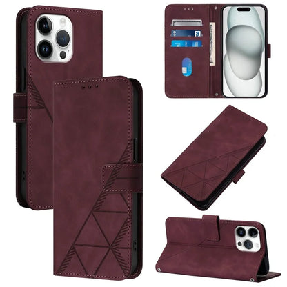 YB Imprinting Series-1 For iPhone 16 Pro Max Leather Case with Hand Strap Wallet Phone Cover