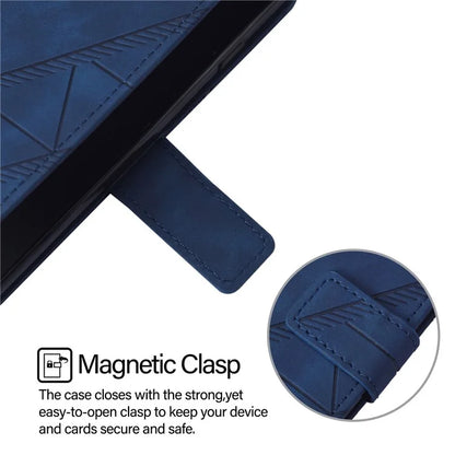 YB Imprinting Series-1 For iPhone 16 Pro Max Leather Case with Hand Strap Wallet Phone Cover