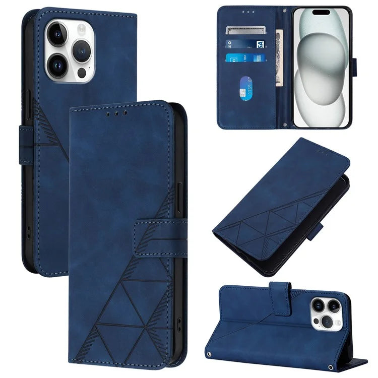 YB Imprinting Series-1 For iPhone 16 Pro Max Leather Case with Hand Strap Wallet Phone Cover
