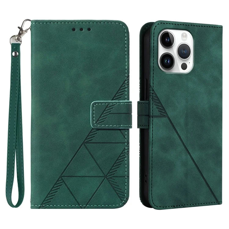YB Imprinting Series-1 For iPhone 16 Pro Max Leather Case with Hand Strap Wallet Phone Cover