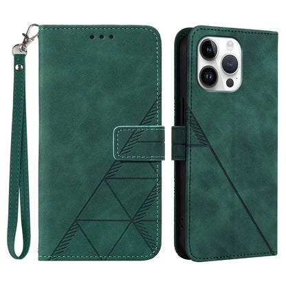YB Imprinting Series-1 For iPhone 16 Pro Max Leather Case with Hand Strap Wallet Phone Cover