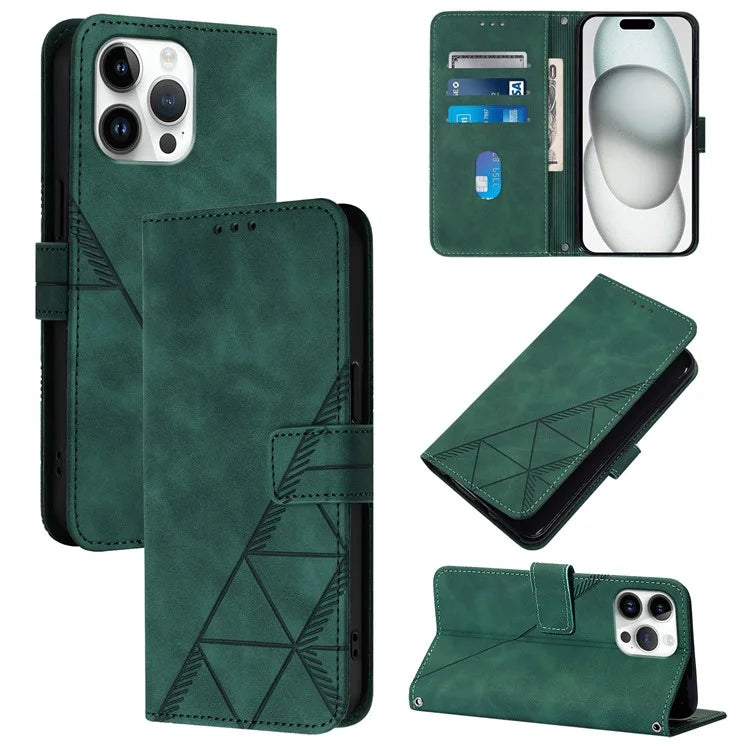 YB Imprinting Series-1 For iPhone 16 Pro Max Leather Case with Hand Strap Wallet Phone Cover