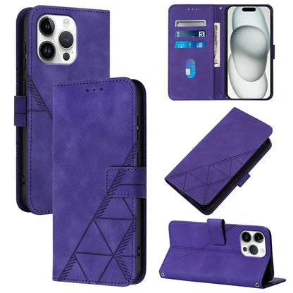 YB Imprinting Series-1 For iPhone 16 Pro Max Leather Case with Hand Strap Wallet Phone Cover