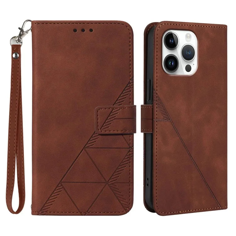 YB Imprinting Series-1 For iPhone 16 Pro Max Leather Case with Hand Strap Wallet Phone Cover