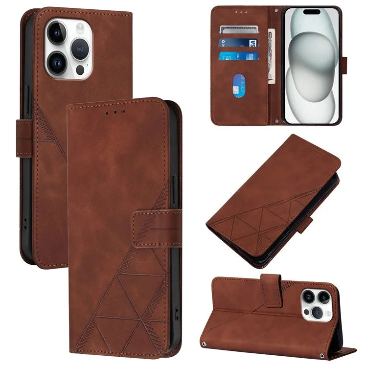 YB Imprinting Series-1 For iPhone 16 Pro Max Leather Case with Hand Strap Wallet Phone Cover