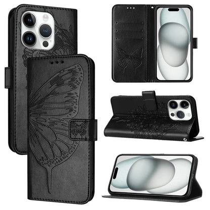 YB Imprinting Series-4 For iPhone 16 Pro Max Case Butterfly Flower Flip Wallet Leather Phone Cover