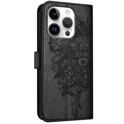 YB Imprinting Series-4 For iPhone 16 Pro Max Case Butterfly Flower Flip Wallet Leather Phone Cover