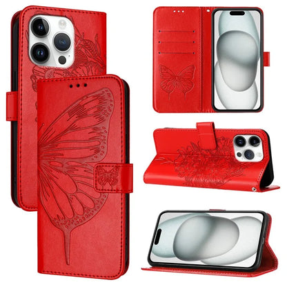 YB Imprinting Series-4 For iPhone 16 Pro Max Case Butterfly Flower Flip Wallet Leather Phone Cover