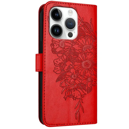 YB Imprinting Series-4 For iPhone 16 Pro Max Case Butterfly Flower Flip Wallet Leather Phone Cover