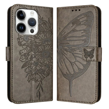 YB Imprinting Series-4 For iPhone 16 Pro Max Case Butterfly Flower Flip Wallet Leather Phone Cover