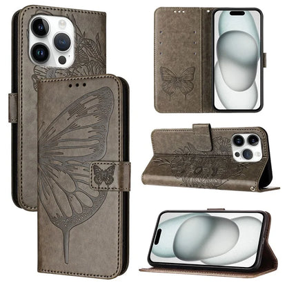 YB Imprinting Series-4 For iPhone 16 Pro Max Case Butterfly Flower Flip Wallet Leather Phone Cover