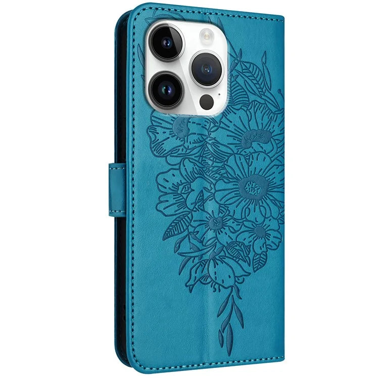 YB Imprinting Series-4 For iPhone 16 Pro Max Case Butterfly Flower Flip Wallet Leather Phone Cover