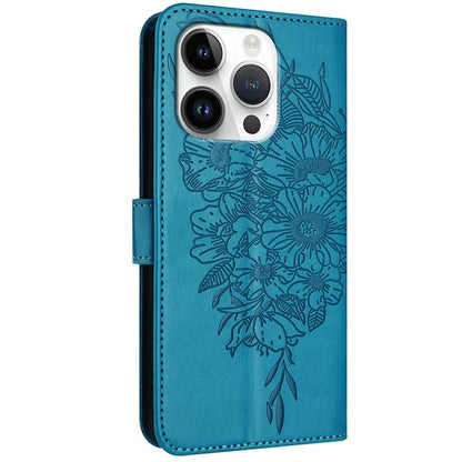 YB Imprinting Series-4 For iPhone 16 Pro Max Case Butterfly Flower Flip Wallet Leather Phone Cover
