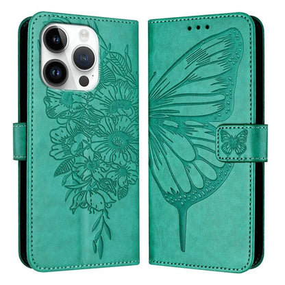 YB Imprinting Series-4 For iPhone 16 Pro Max Case Butterfly Flower Flip Wallet Leather Phone Cover