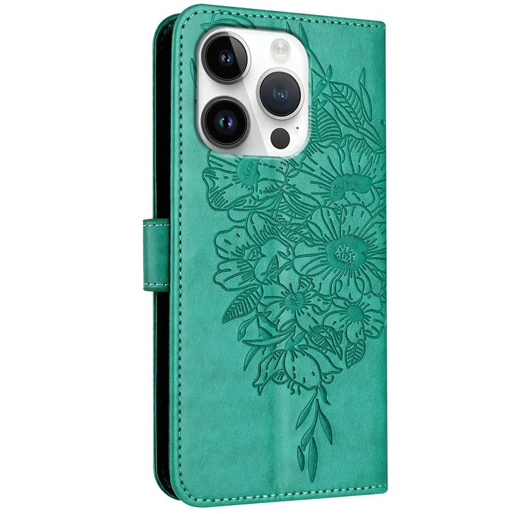 YB Imprinting Series-4 For iPhone 16 Pro Max Case Butterfly Flower Flip Wallet Leather Phone Cover