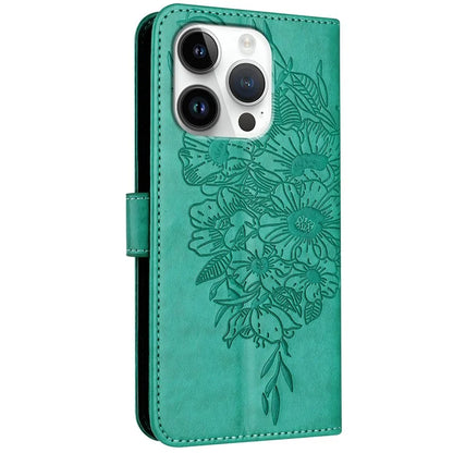 YB Imprinting Series-4 For iPhone 16 Pro Max Case Butterfly Flower Flip Wallet Leather Phone Cover
