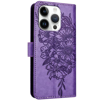 YB Imprinting Series-4 For iPhone 16 Pro Max Case Butterfly Flower Flip Wallet Leather Phone Cover