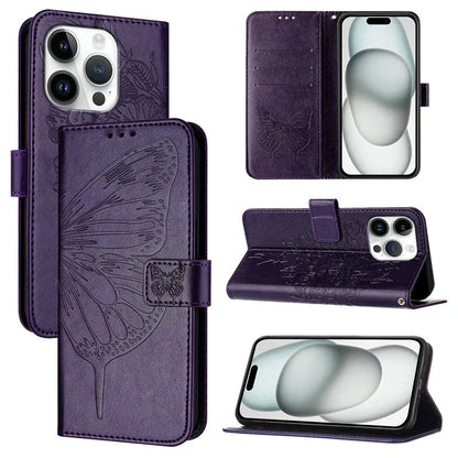 YB Imprinting Series-4 For iPhone 16 Pro Max Case Butterfly Flower Flip Wallet Leather Phone Cover