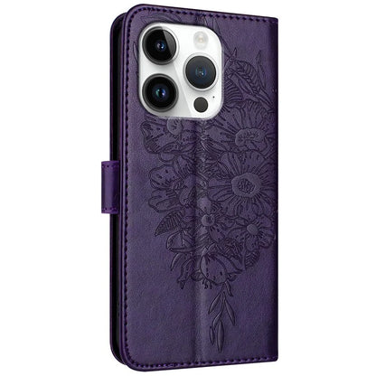 YB Imprinting Series-4 For iPhone 16 Pro Max Case Butterfly Flower Flip Wallet Leather Phone Cover