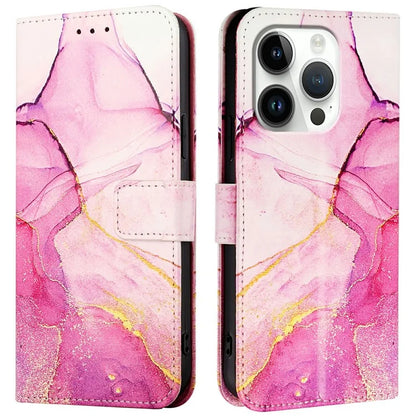 YB Pattern Printing Leather Series-6 For iPhone 16 Pro Max Case Marble Wallet Crossbody Phone Cover