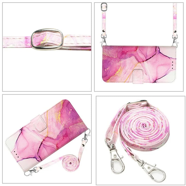 YB Pattern Printing Leather Series-6 For iPhone 16 Pro Max Case Marble Wallet Crossbody Phone Cover