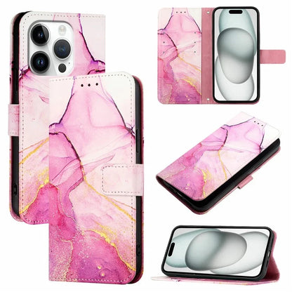YB Pattern Printing Leather Series-6 For iPhone 16 Pro Max Case Marble Wallet Crossbody Phone Cover
