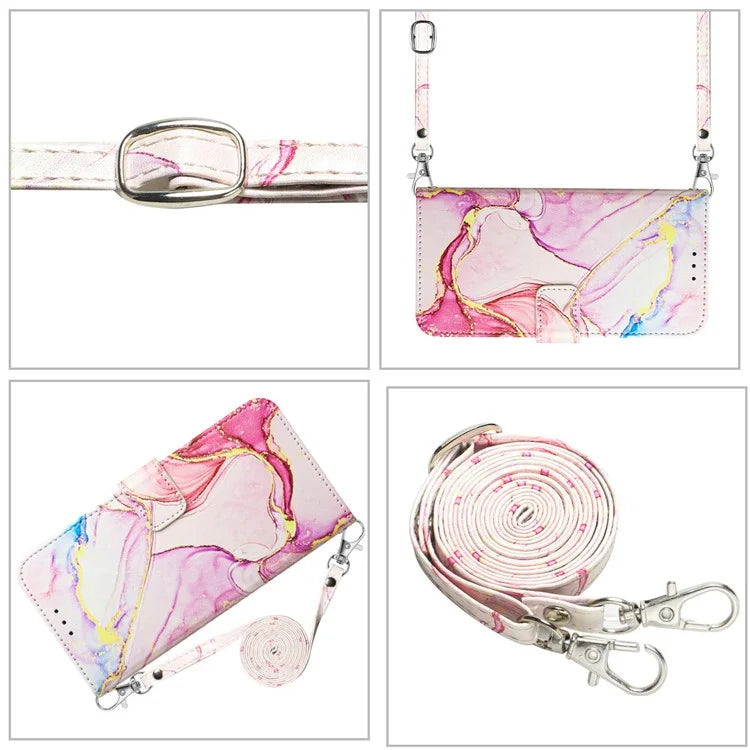 YB Pattern Printing Leather Series-6 For iPhone 16 Pro Max Case Marble Wallet Crossbody Phone Cover