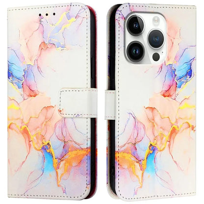 YB Pattern Printing Leather Series-6 For iPhone 16 Pro Max Case Marble Wallet Crossbody Phone Cover