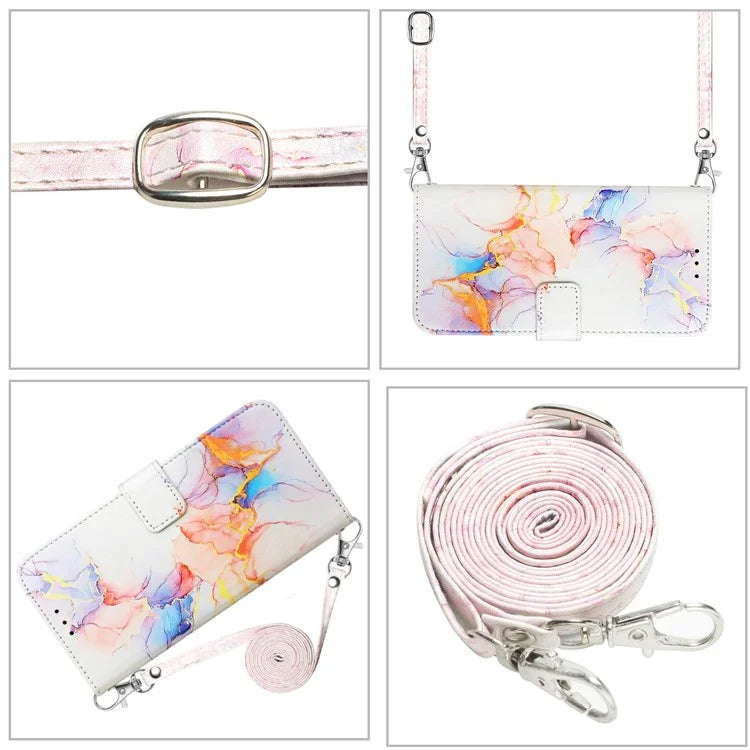 YB Pattern Printing Leather Series-6 For iPhone 16 Pro Max Case Marble Wallet Crossbody Phone Cover