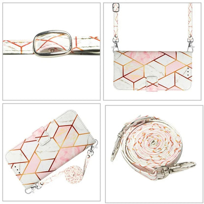 YB Pattern Printing Leather Series-6 For iPhone 16 Pro Max Case Marble Wallet Crossbody Phone Cover